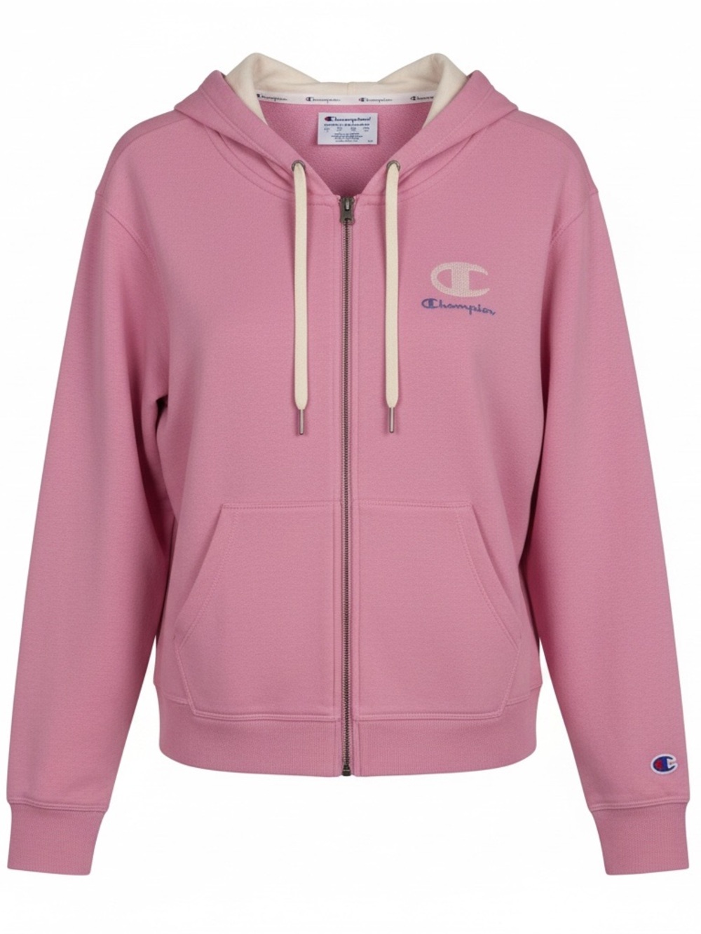 Champion Pink Full-Zip Hoodie with Cream Drawstrings